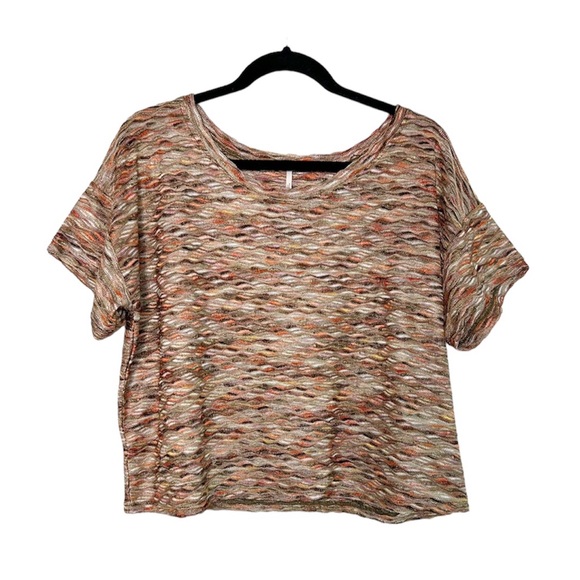 FREE PEOPLE Rainbow Waves Multi Color Knit Boxy Cropped Top size Large - Picture 11 of 11